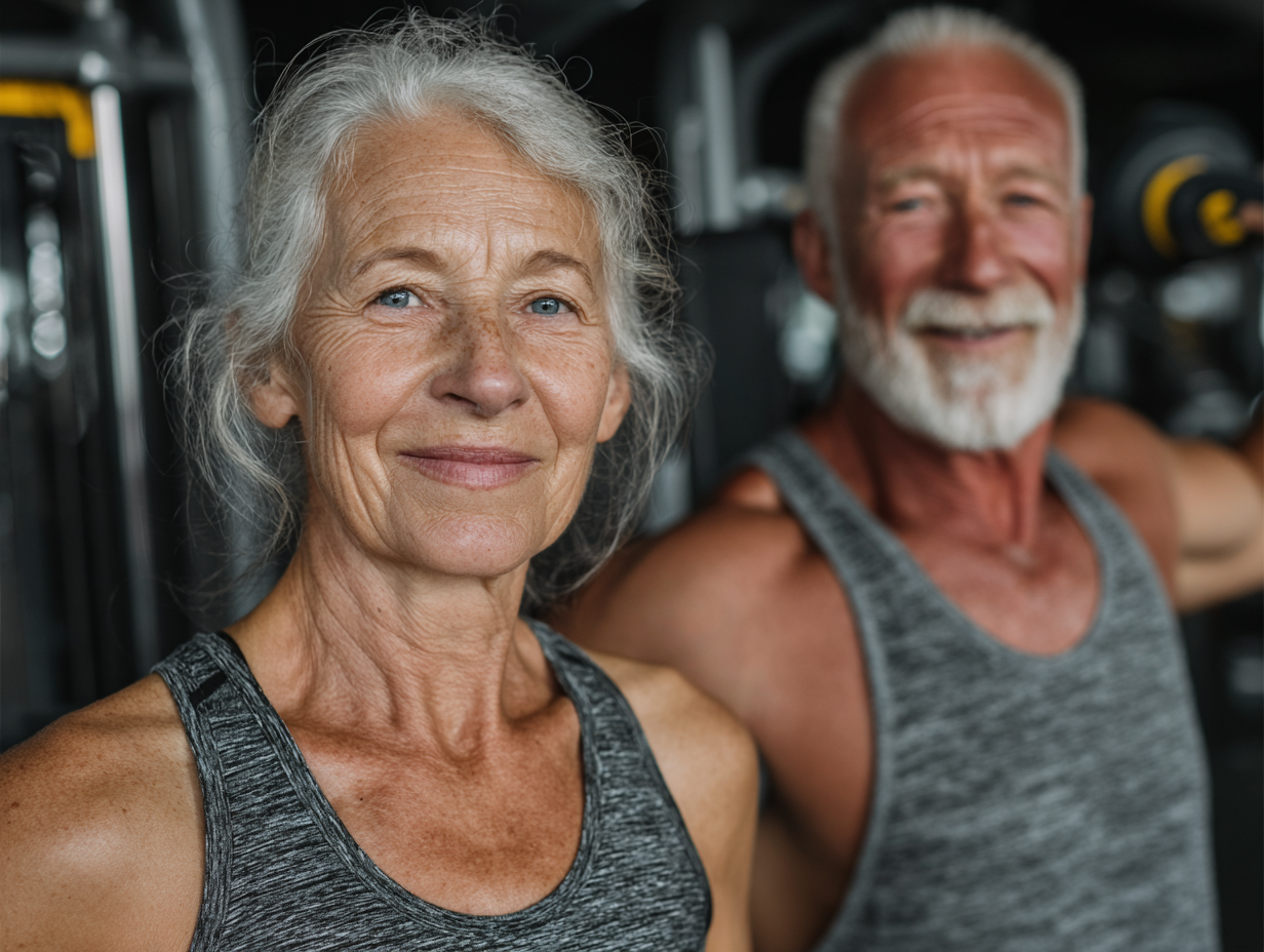 Щаслива пара старших людей після тренування